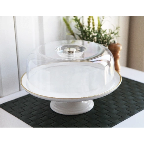 Gnl Beyaz Gold Ayaklı Kek Fanusu Seramik