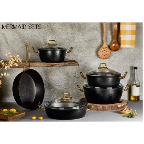 Oms 7 Parça Mermaid Granit Tencere Seti