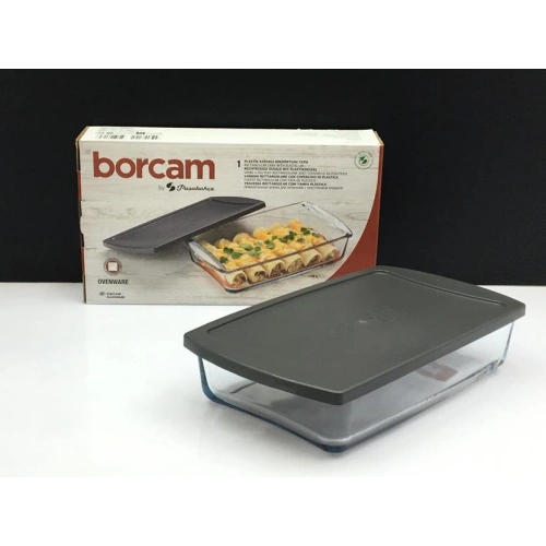 59864-1X4-Borcam Gri Kapaklı Fırın Kabı 26X15cm*25