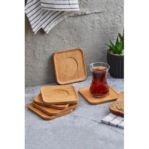 Men Kare 6lı Bambu Çay Tabağı