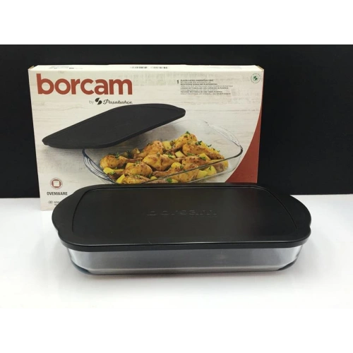 59124-1x4-Borcam Siyah Kapaklı Fırın Tepsisi 40x25cm*25