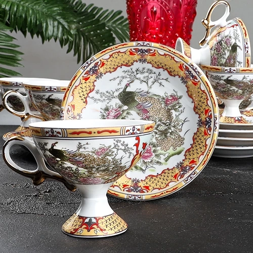 Ksv Porselen Ayaklı 6lı Fincan Seti Altın