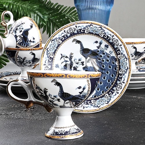 Ksv Porselen Ayaklı 6lı Fincan Seti Lacivert