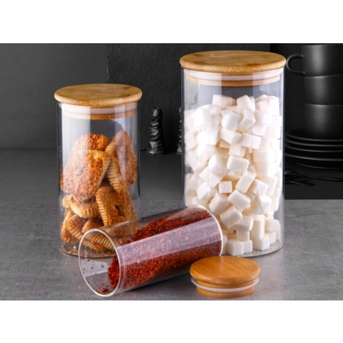 Gnl Borosilikat 3lü Cam Kavanoz 10x18-8x15-6x12cm