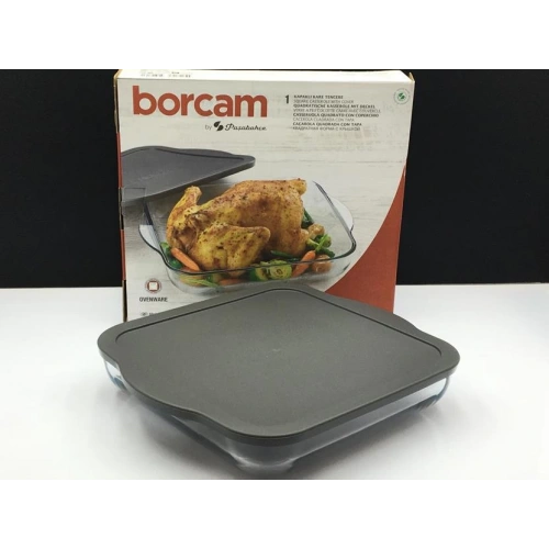 59024-1x6-Borcam Gri Kapaklı Fırın Tepsisi 28x28cm*25