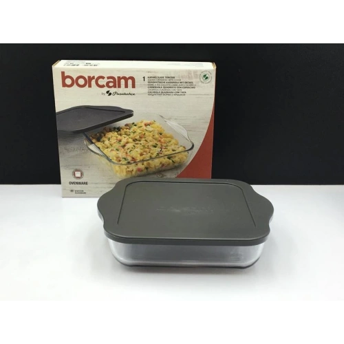 59034-Borcam Gri Kapaklı Fırın Tepsisi 22x22cm*25