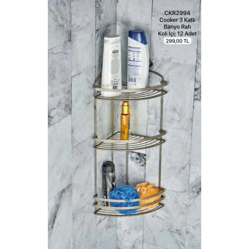 Cok Metal 3Katlı Banyo Rafı Saten