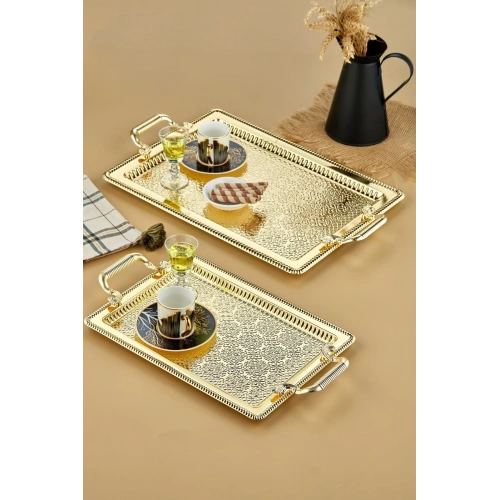 Cok Dikdörtgen 2li Metal Tepsi Seti