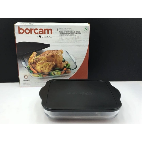 59024-1x6-Borcam Siyah Kapaklı Fırın Tepsisi 28x28cm*48