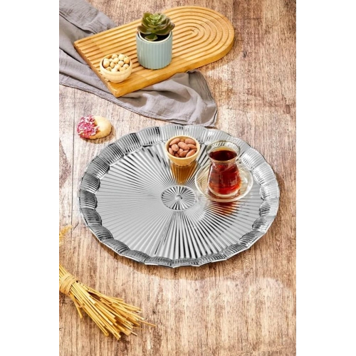 Cok Metal Tepsi Gümüş 35cm