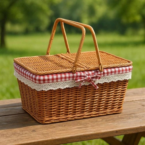 Mien Rattan Diktörtgen Piknik Sepet