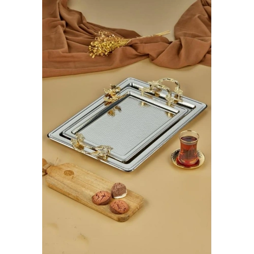 Cok Dikdörtgen 2li Metal Tepsi Seti