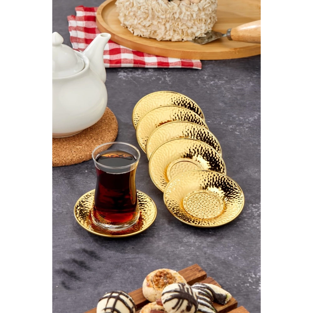 Cok Dövme Altın Renk Desen Çay Tabak
