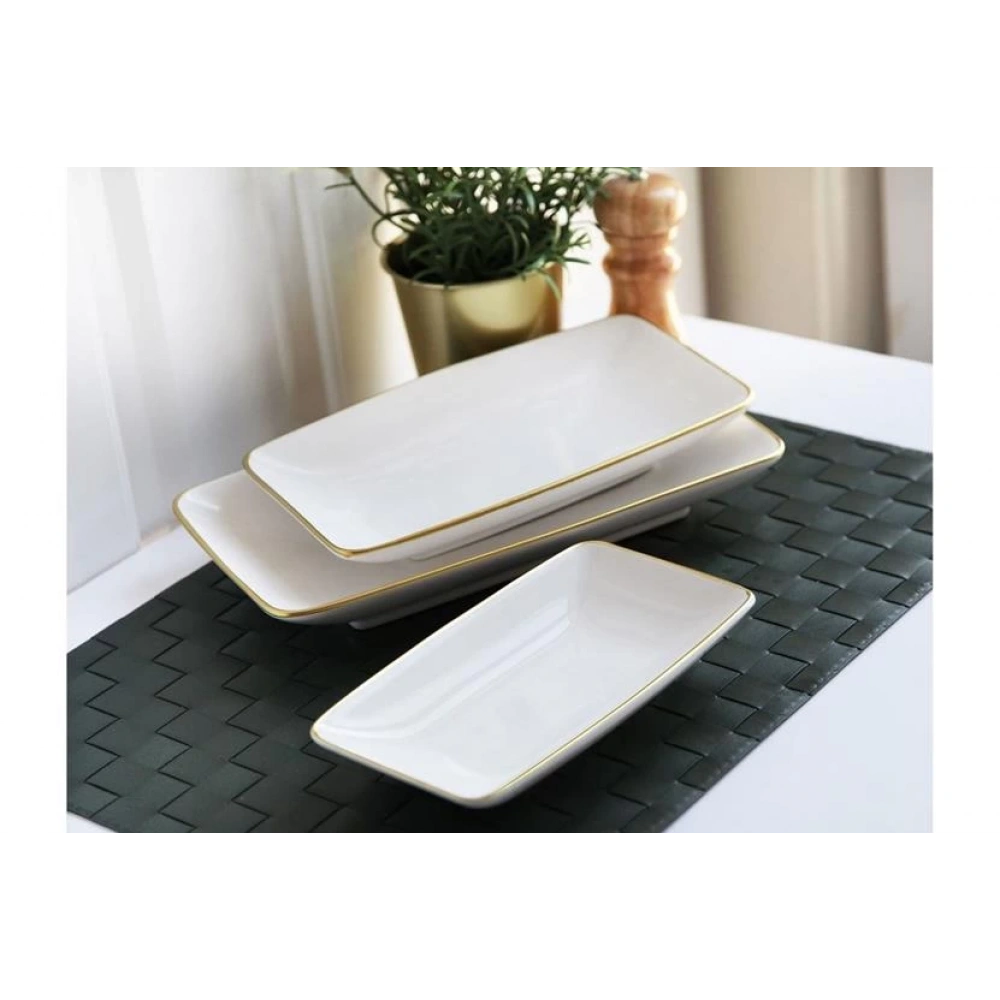 Gnl Beyaz Gold 3lü Kayık Tabak Seramik