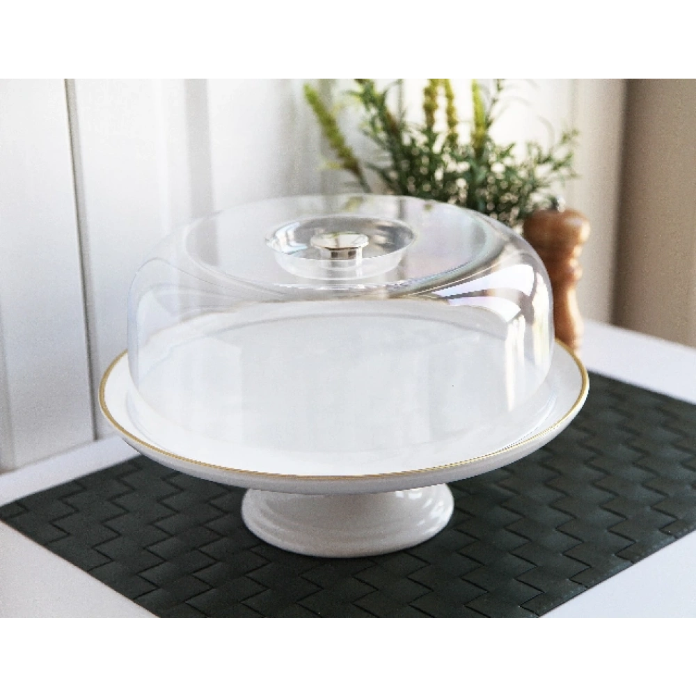 Gnl Beyaz Gold Ayaklı Kek Fanusu Seramik