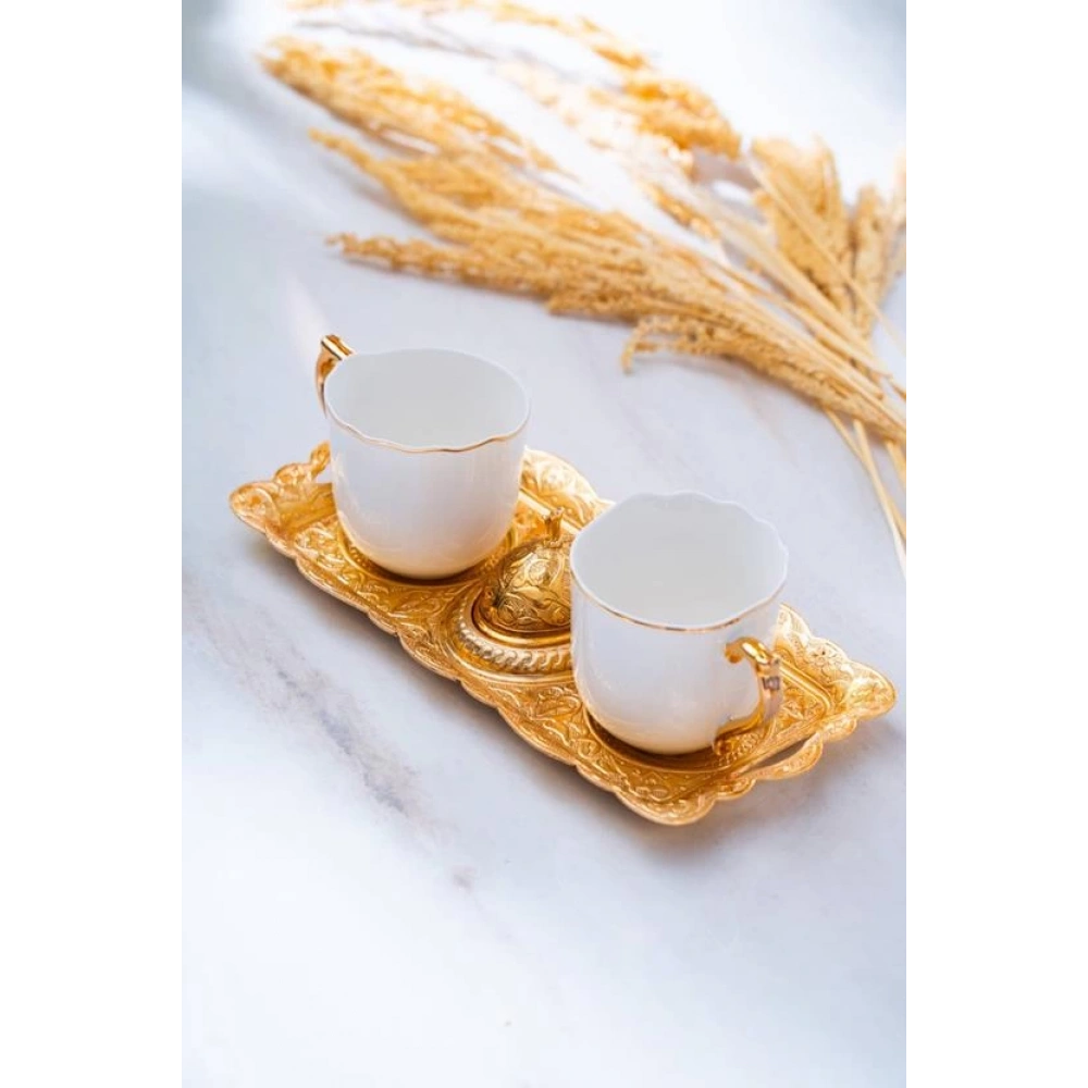 Acar 2 li Metal Tepsili Kahve Seti