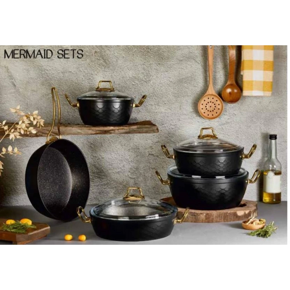 Oms 7 Parça Mermaid Granit Tencere Seti