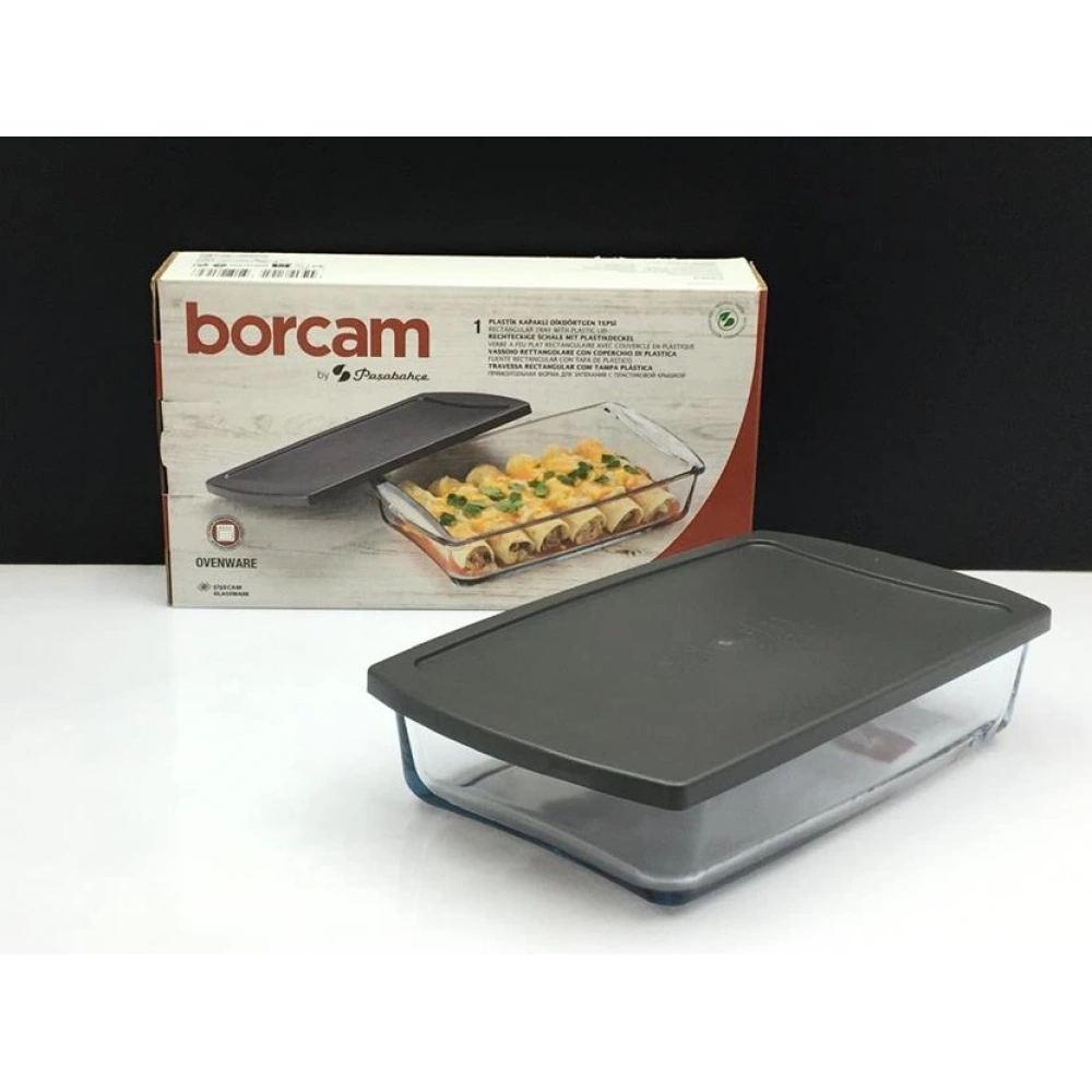 59864-1X4-Borcam Gri Kapaklı Fırın Kabı 26X15cm*25