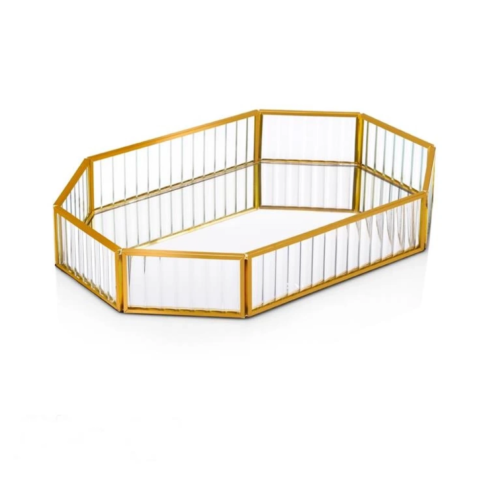 Mien Sekizgen Çizgili Cam Kutu 32x22cm