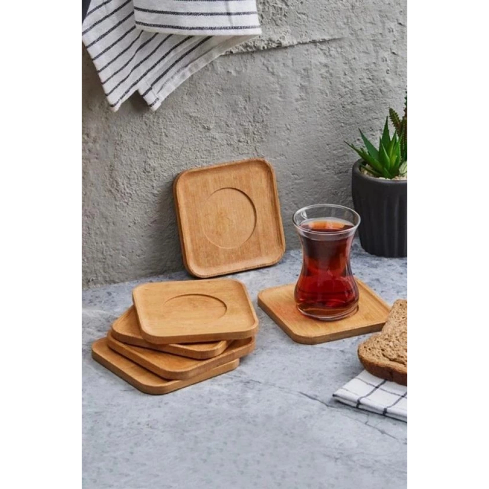 Men Kare 6lı Bambu Çay Tabağı