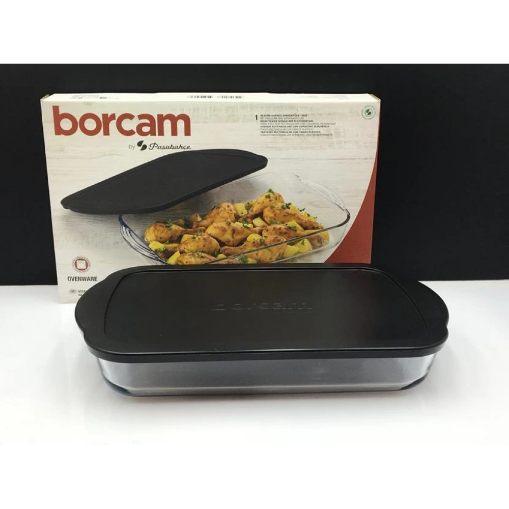 59124-1x4-Borcam Siyah Kapaklı Fırın Tepsisi 40x25cm*25