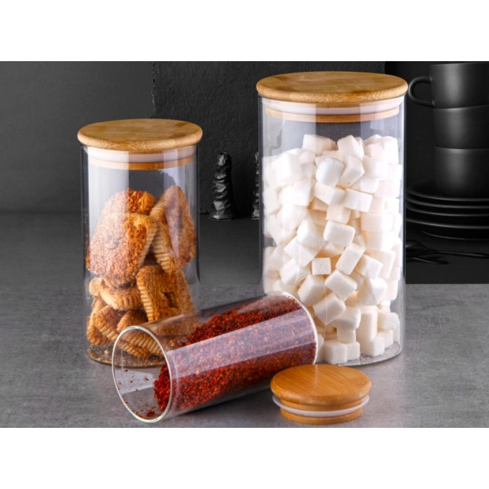 Gnl Borosilikat 3lü Cam Kavanoz 10x18-8x15-6x12cm