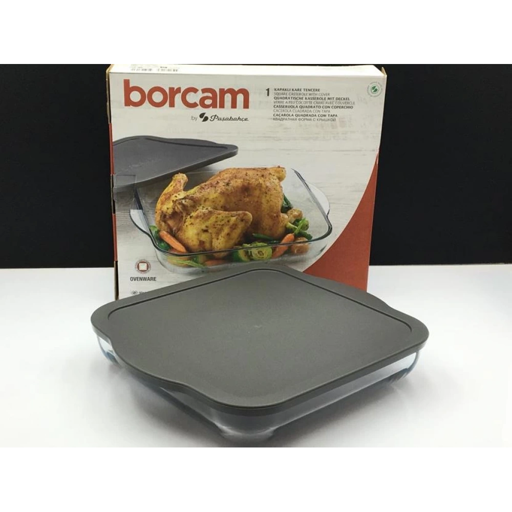 59024-1x6-Borcam Gri Kapaklı Fırın Tepsisi 28x28cm*25
