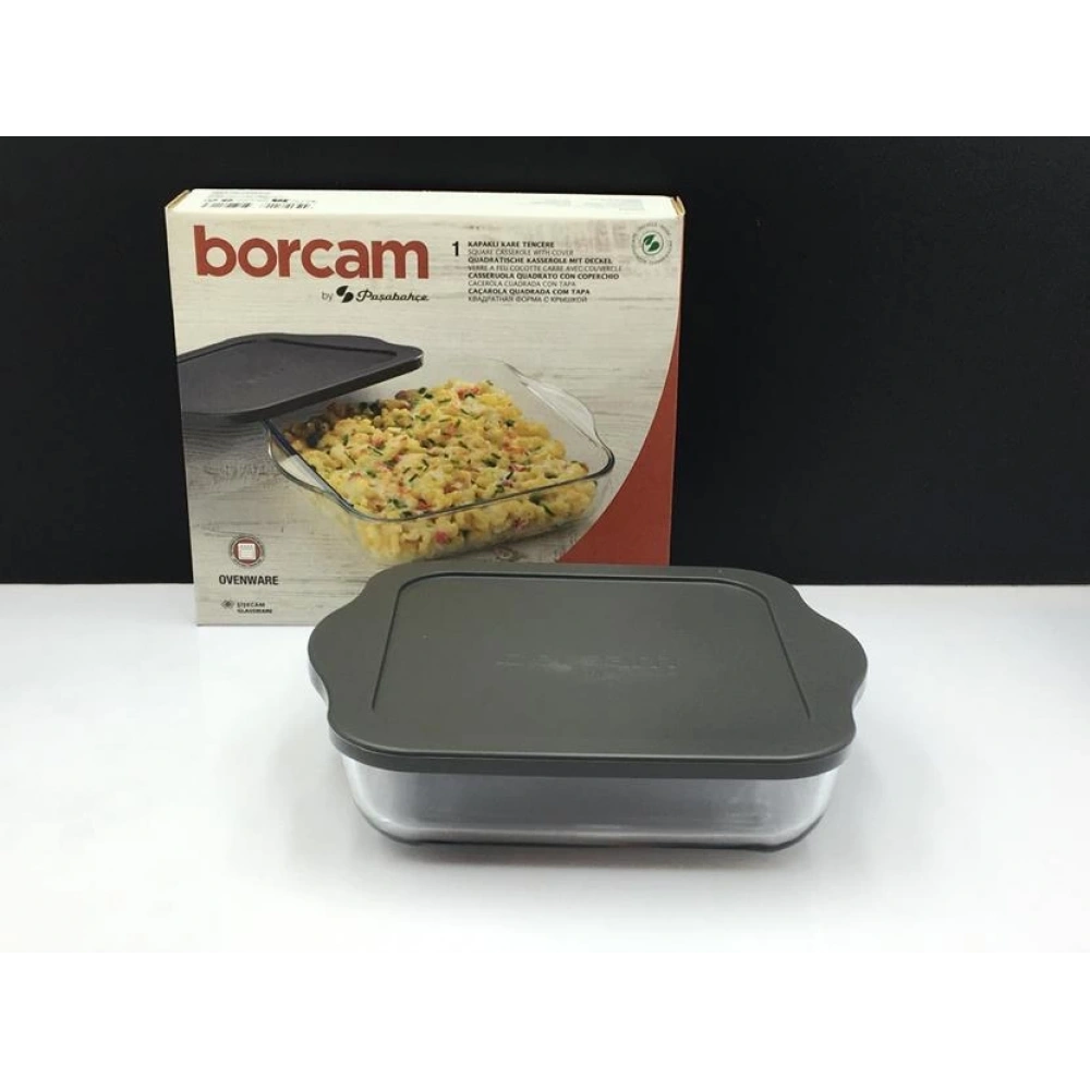 59034-Borcam Gri Kapaklı Fırın Tepsisi 22x22cm*25
