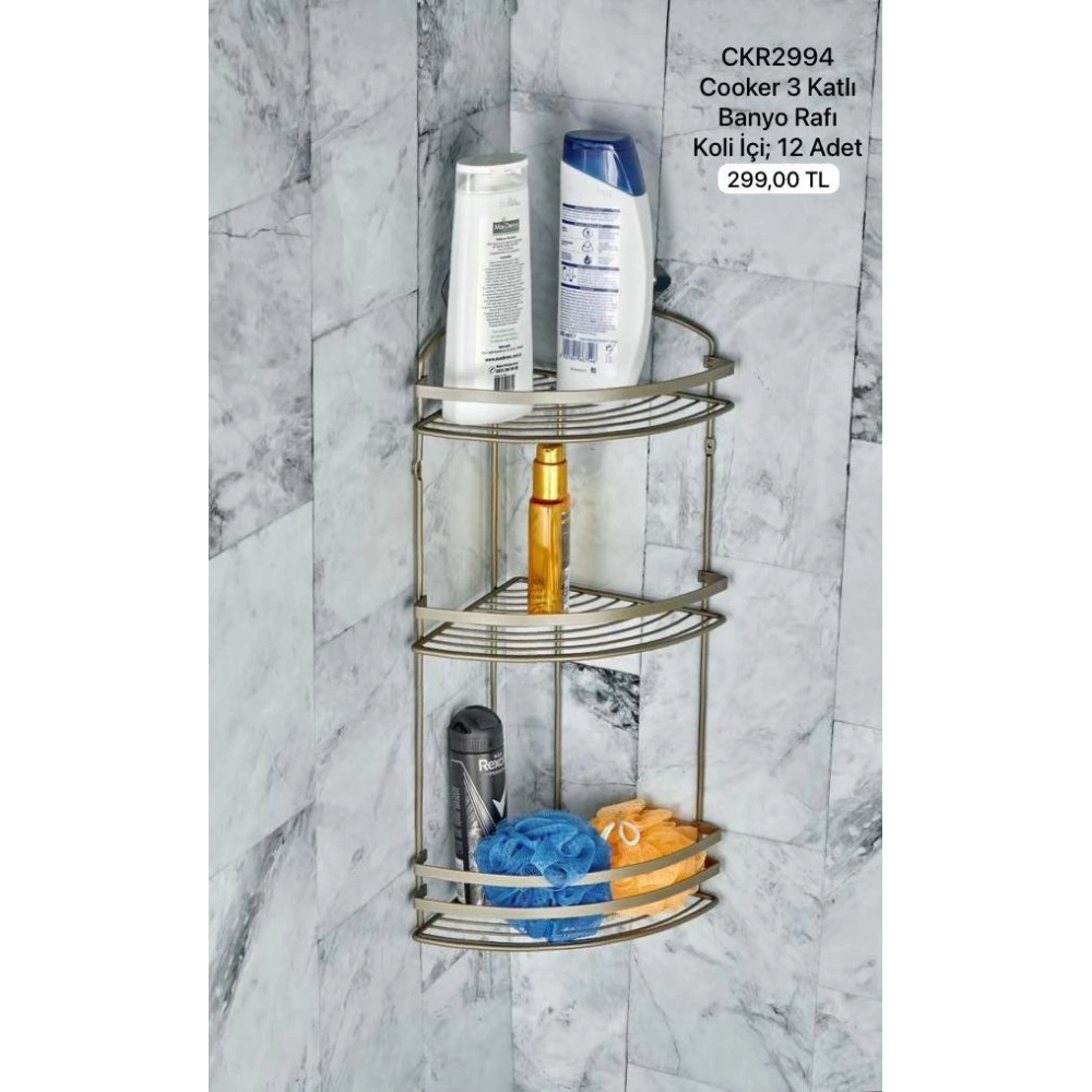 Cok Metal 3Katlı Banyo Rafı Saten