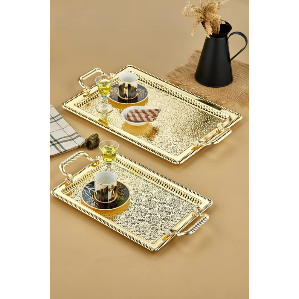 Cok Dikdörtgen 2li Metal Tepsi Seti