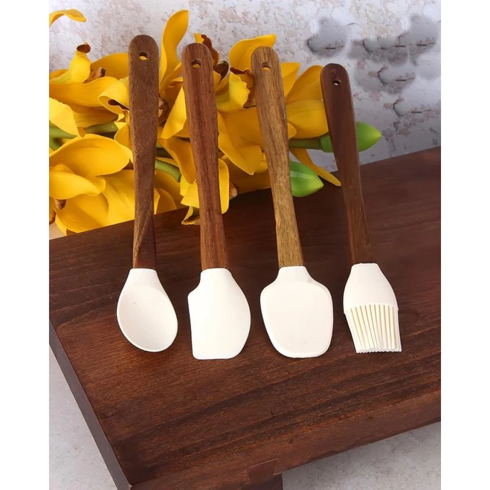 Mien Akasya Saplı 4lü Silikon Spatula Set