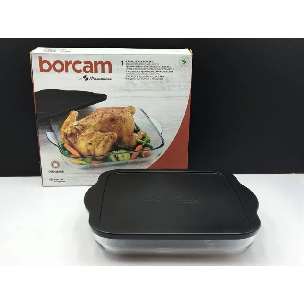 59024-1x6-Borcam Siyah Kapaklı Fırın Tepsisi 28x28cm*48