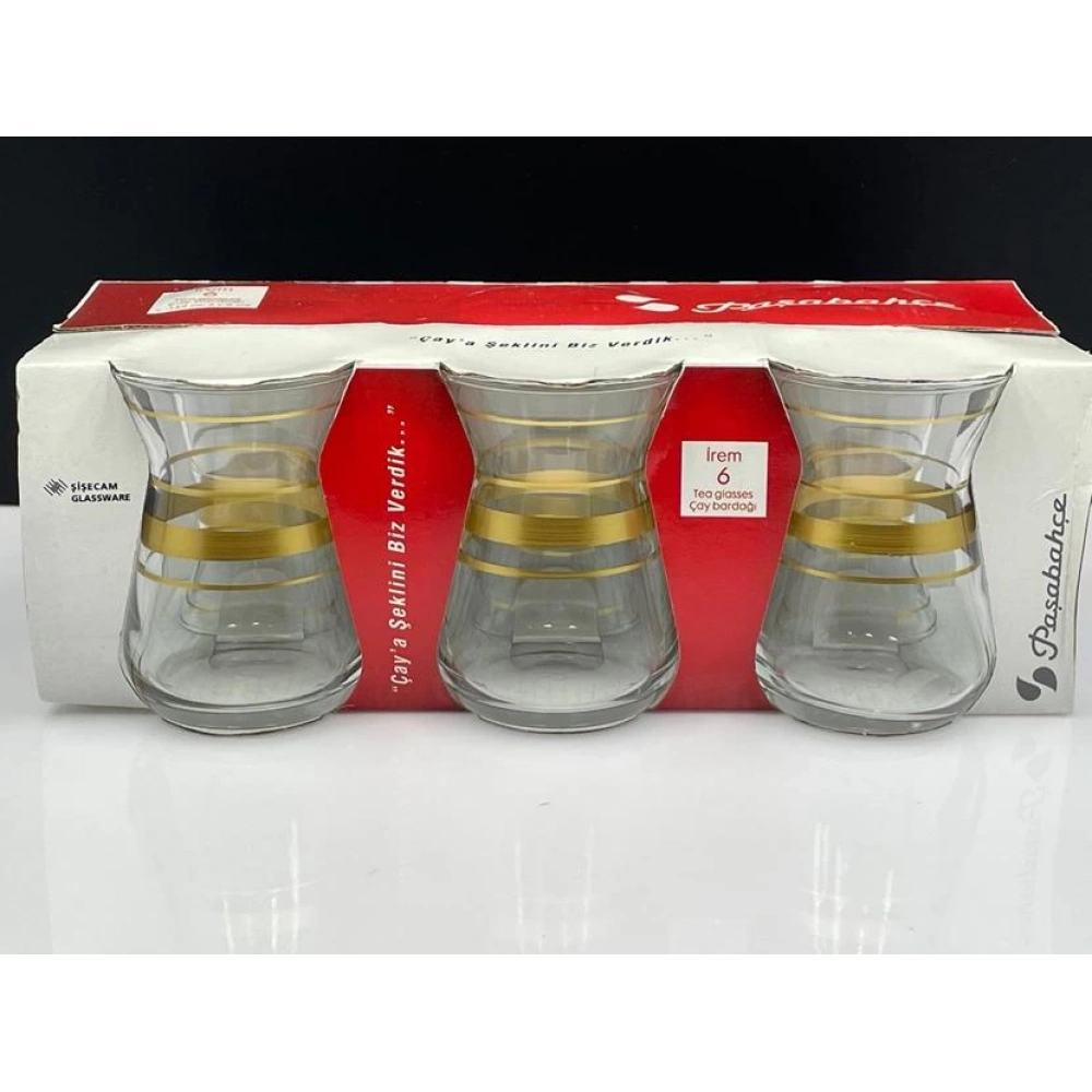 42451-6X12-Altın Bant İrem Çay bardağı 132cc