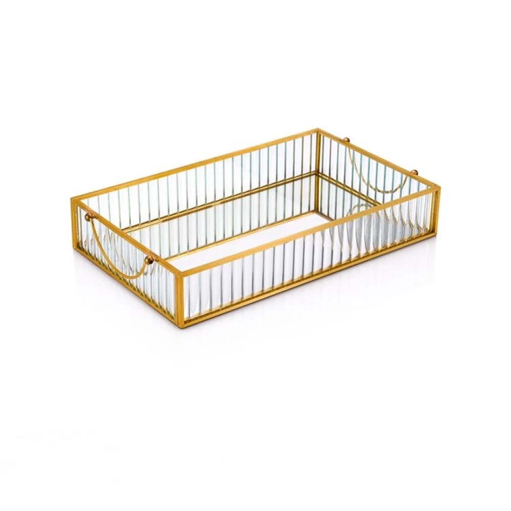 Mien Dikdörtgen Çizgili Cam Kutu 20x15cm