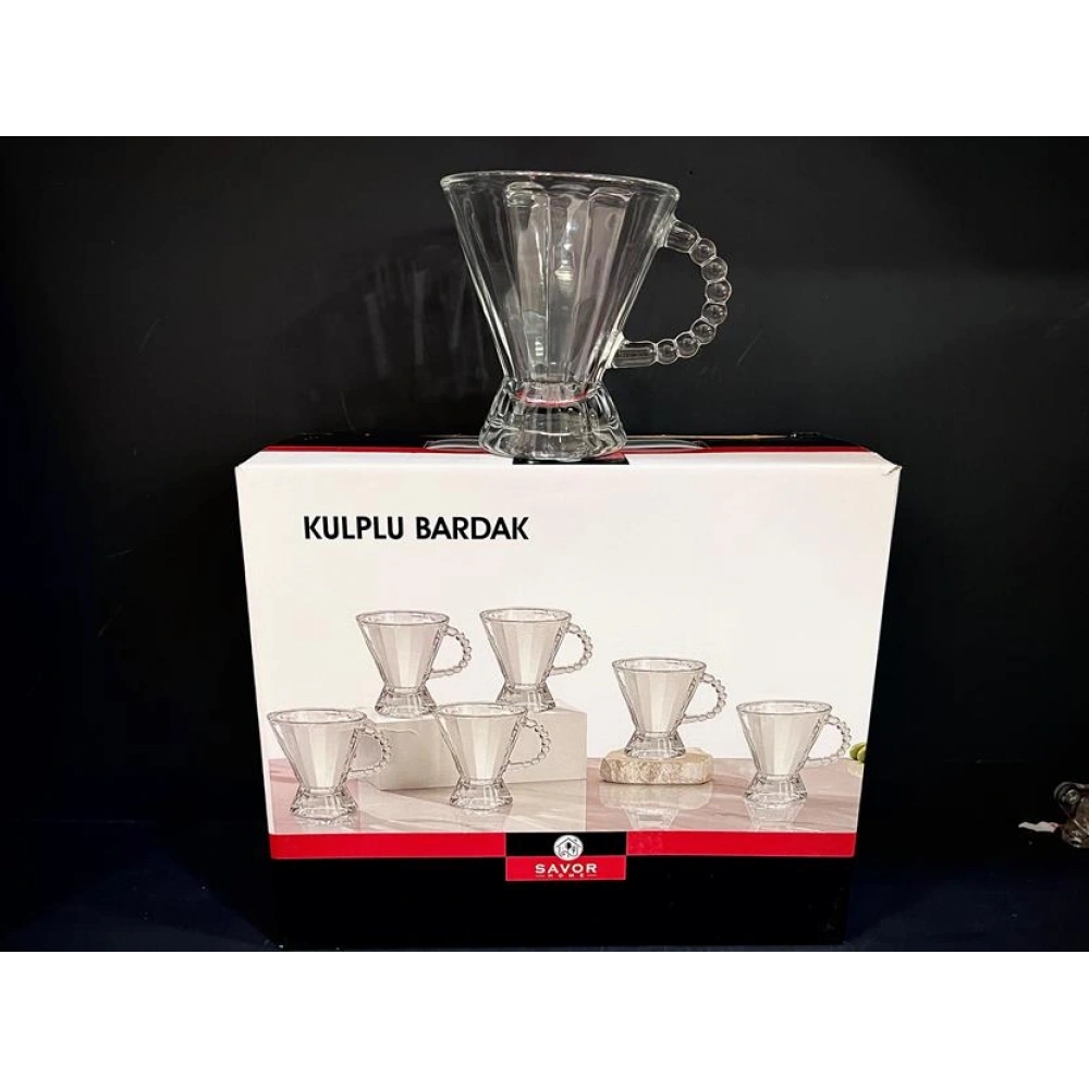 Slv Kulplu Çİzgili Çay Bardağı