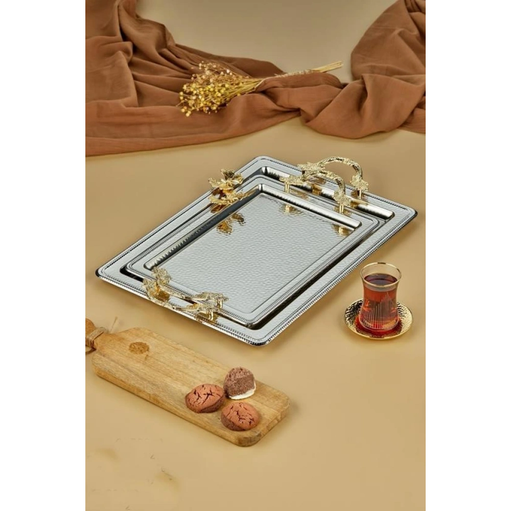 Cok Dikdörtgen 2li Metal Tepsi Seti