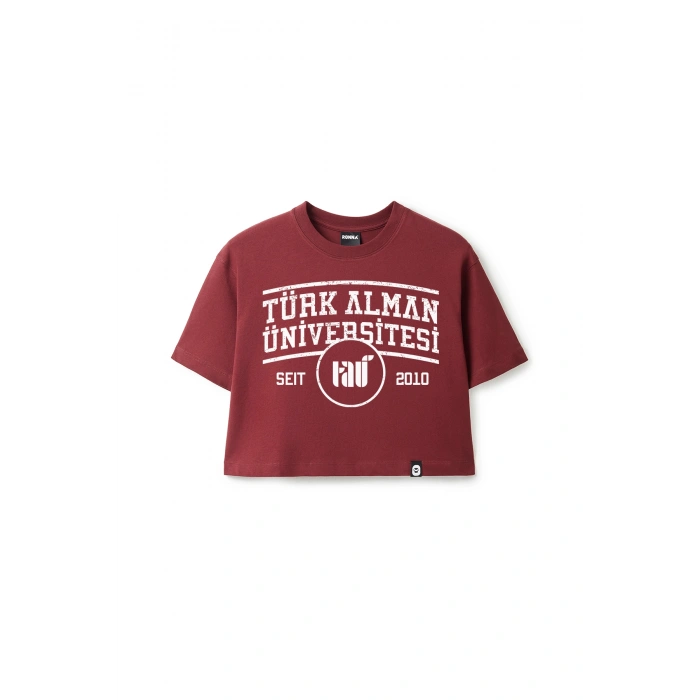 Ronna  Kadın Türk - Alman Üniversitesi Serisi Model 1  Baskılı Oversize Bisiklet Yaka Crop Tshirt - TDB020101