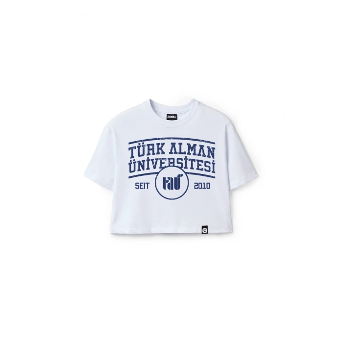 Ronna  Kadın Türk - Alman Üniversitesi Serisi Model 1  Baskılı Oversize Bisiklet Yaka Crop Tshirt - TDB020101