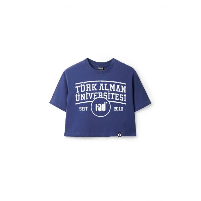 Ronna  Kadın Türk - Alman Üniversitesi Serisi Model 1  Baskılı Oversize Bisiklet Yaka Crop Tshirt - TDB020101