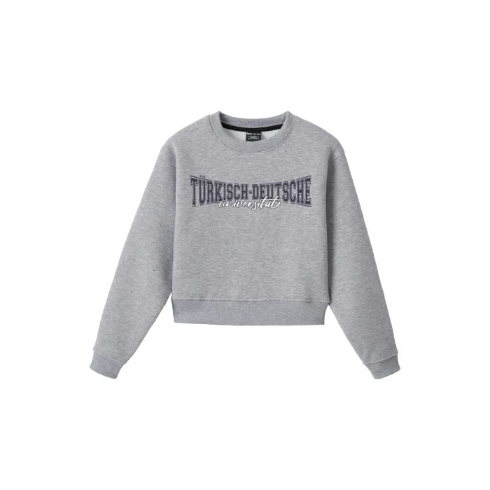 Ronna  Kadın Türk - Alman Üniversitesi Serisi Model 11 Baskılı Oversize Bisiklet Yaka Crop Sweatshirt  - TDB050111