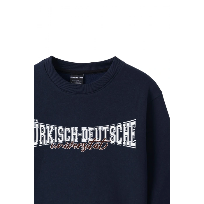 Ronna  Kadın Türk - Alman Üniversitesi Serisi Model 11 Baskılı Oversize Bisiklet Yaka Crop Sweatshirt  - TDB050111