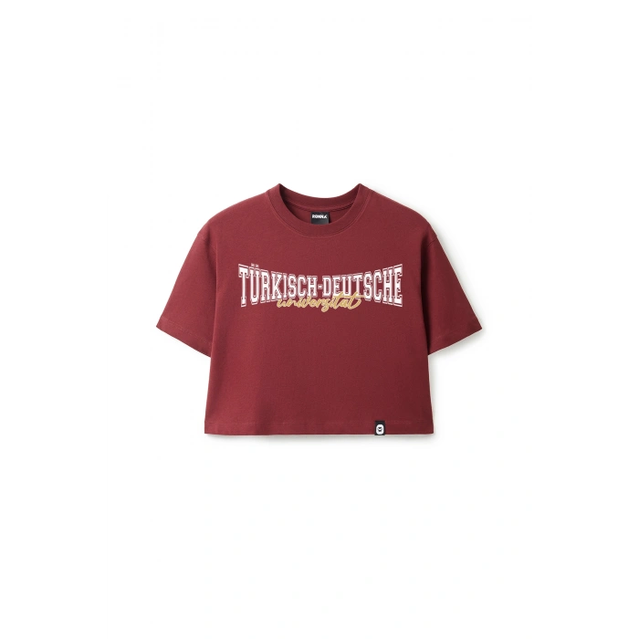 Ronna  Kadın Türk - Alman Üniversitesi Serisi Model 11 Baskılı Oversize Bisiklet Yaka Crop Tshirt - TDB020111