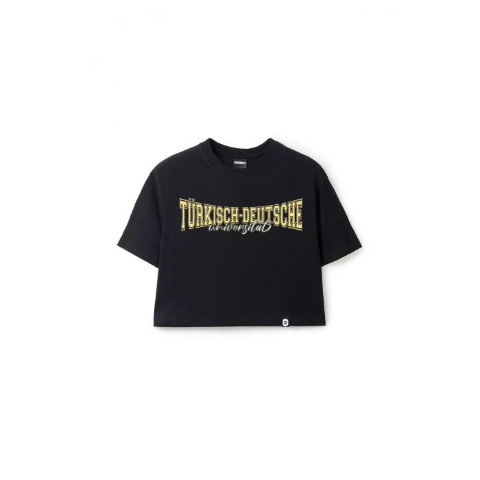 Ronna  Kadın Türk - Alman Üniversitesi Serisi Model 11 Baskılı Oversize Bisiklet Yaka Crop Tshirt - TDB020111