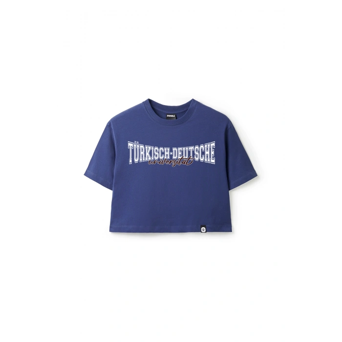 Ronna  Kadın Türk - Alman Üniversitesi Serisi Model 11 Baskılı Oversize Bisiklet Yaka Crop Tshirt - TDB020111