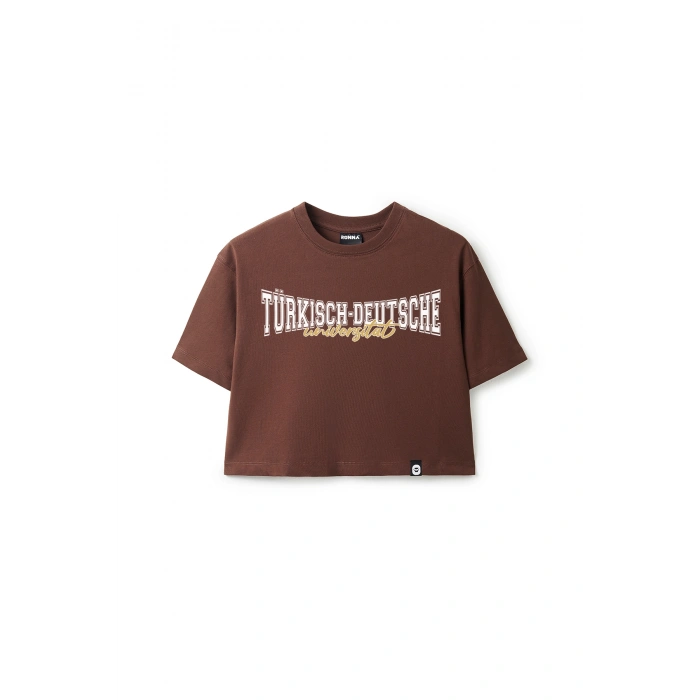 Ronna  Kadın Türk - Alman Üniversitesi Serisi Model 11 Baskılı Oversize Bisiklet Yaka Crop Tshirt - TDB020111