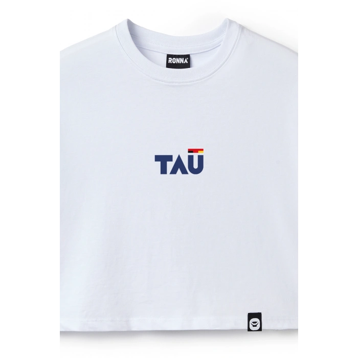 Ronna  Kadın Türk - Alman Üniversitesi Serisi Model 12 Baskılı Oversize Bisiklet Yaka Crop Tshirt - TDB020112