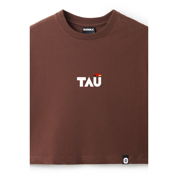 Ronna  Kadın Türk - Alman Üniversitesi Serisi Model 12 Baskılı Oversize Bisiklet Yaka Crop Tshirt - TDB020112