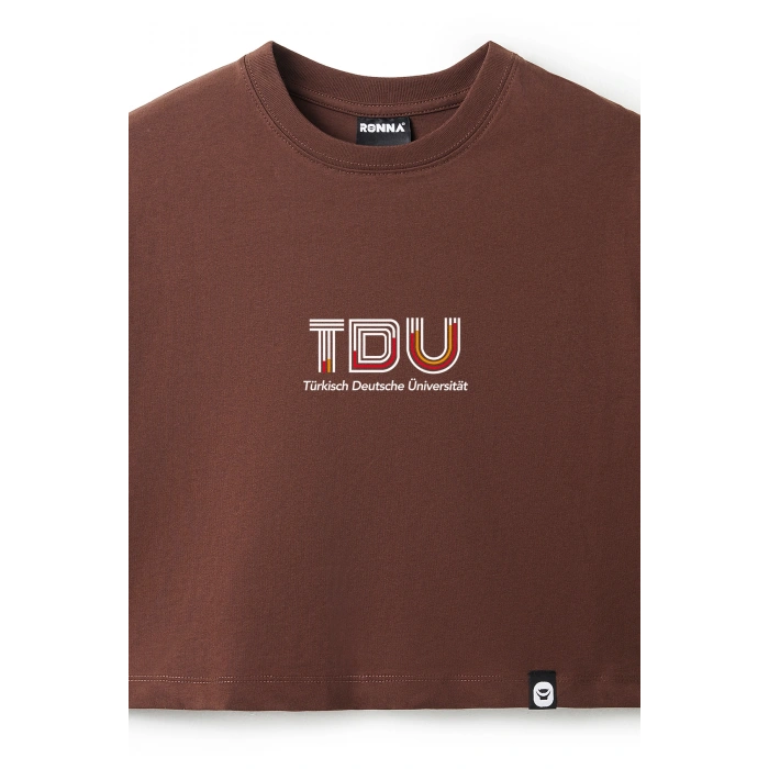 Ronna  Kadın Türk - Alman Üniversitesi Serisi Model 13 Baskılı Oversize Bisiklet Yaka Crop Tshirt - TDB020113