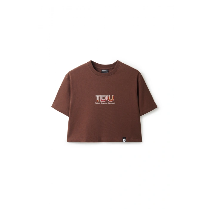 Ronna  Kadın Türk - Alman Üniversitesi Serisi Model 13 Baskılı Oversize Bisiklet Yaka Crop Tshirt - TDB020113