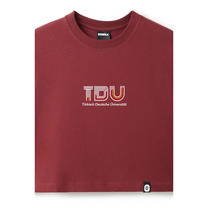Ronna  Kadın Türk - Alman Üniversitesi Serisi Model 13 Baskılı Oversize Bisiklet Yaka Crop Tshirt - TDB020113